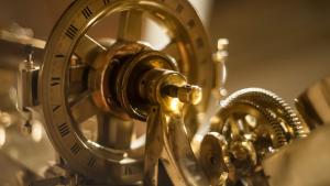 Detail Shot of Antique Instrument in the Arial Collection with brass circular fittings and gears
