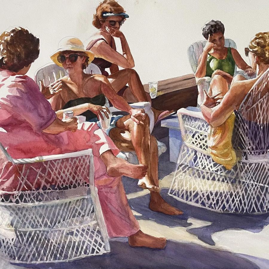 Five women sitting and conversing