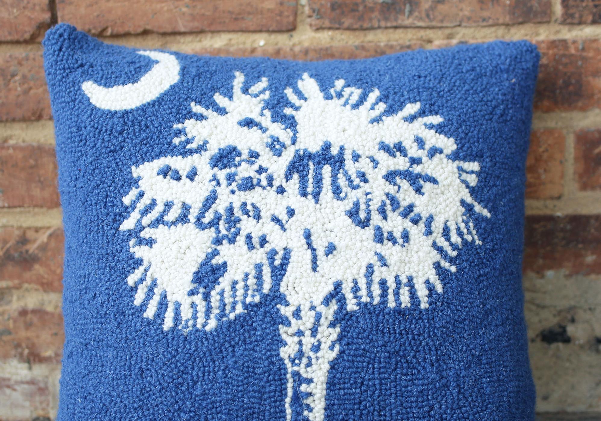 Blue and White Hook Pillow with Palmetto and Crescent