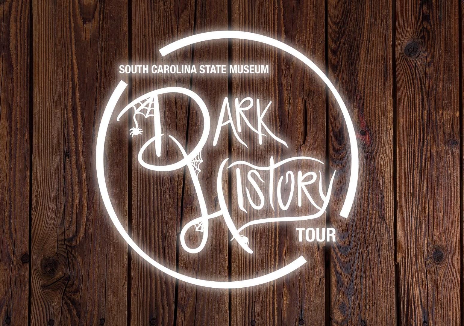 Round logo that reads Dark History History Tours in light text on a dark brown background