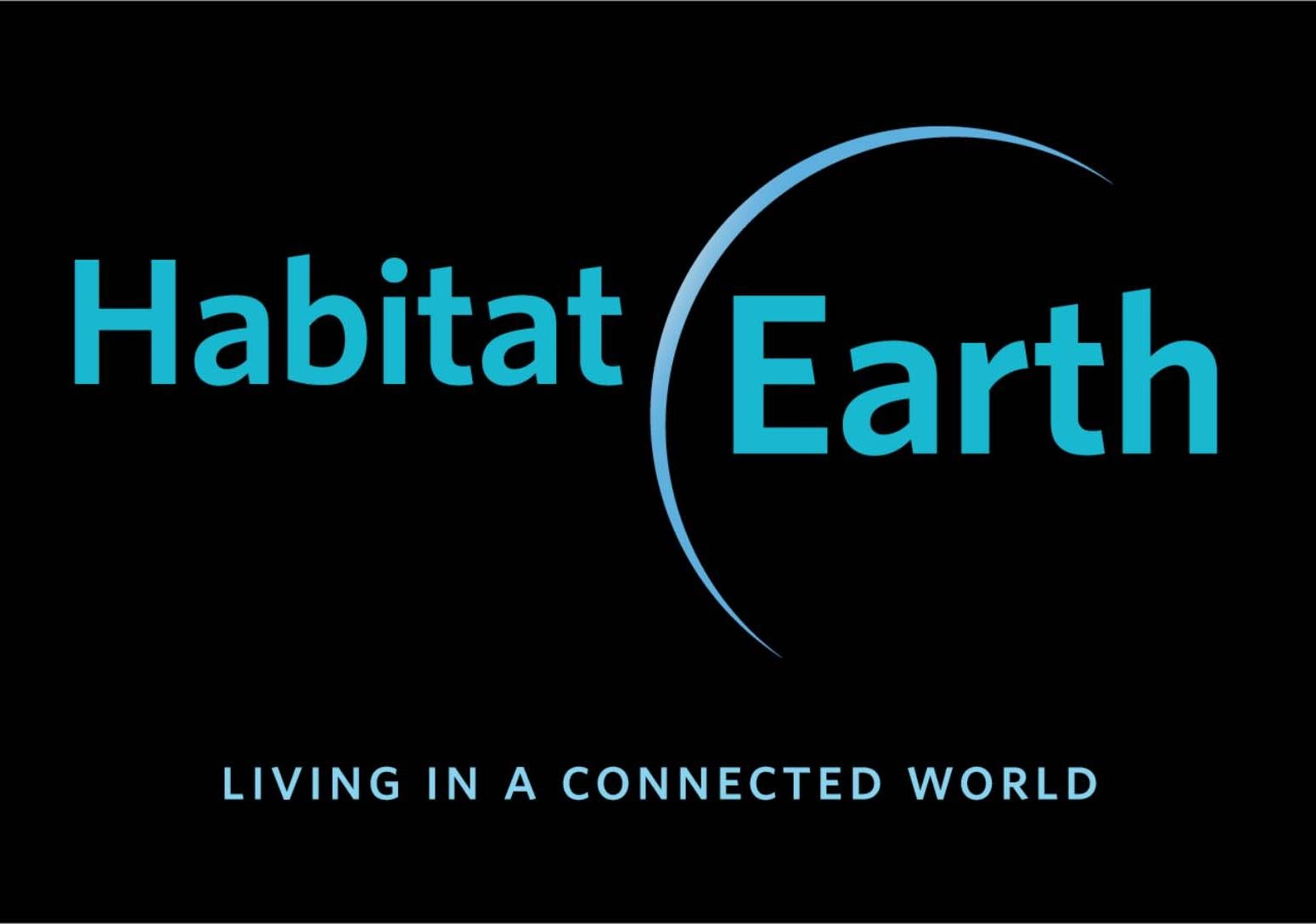 Habitat Earth Planetarium Show Title in Blue on Black background