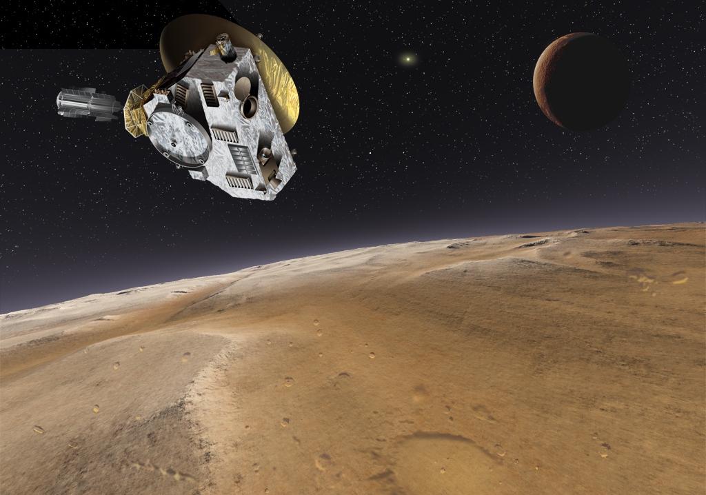 Rendering of New Horizons flyby of Pluto