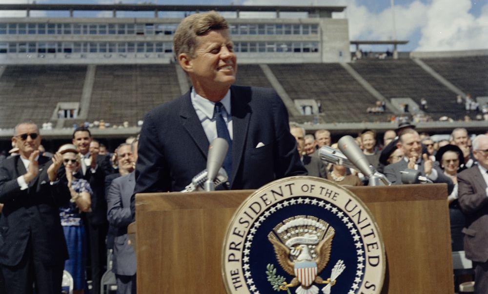 President John F. Kennedy delivered a rousing speech at Rice University